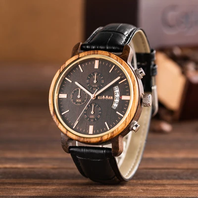 GIMSR Топ люксовый бренд деревянные часы мужские модные секундомер часы Цвет опционально с Бизнес Повседневный Кожаный ремешок деревянные часы для мужчин - Цвет: GM013A-1