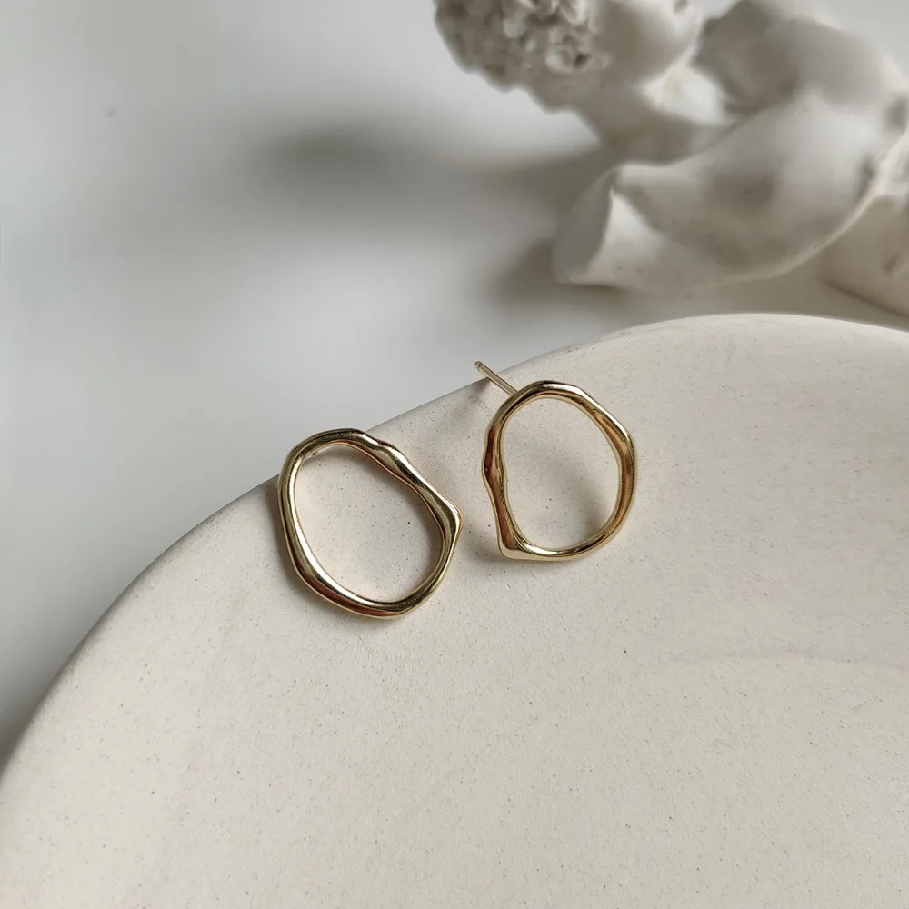

INS 100% Authentic 925 Sterling silver Golds Irregular OPEN Geometric Stud Earrings jEWELRY TLE563