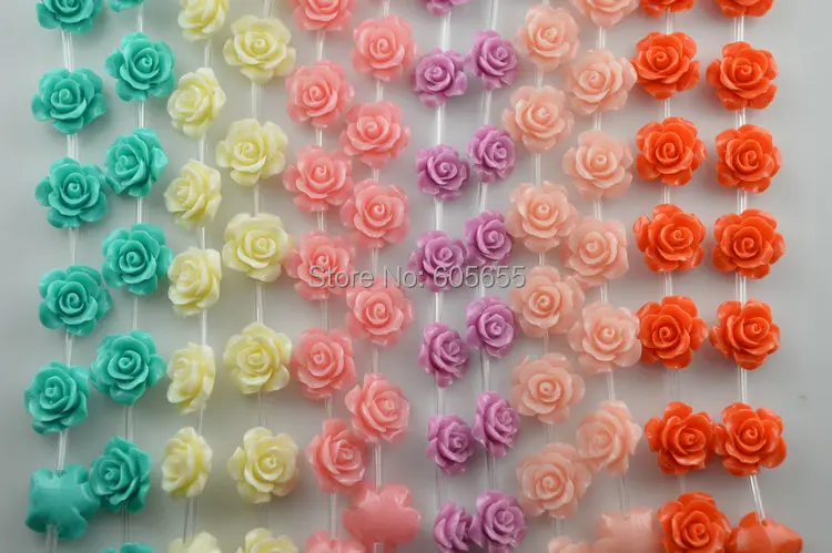 

14mm Various bright color Cute Plastic Resin Rose Flower Loose Beads fit DIY Fashion Jewelry