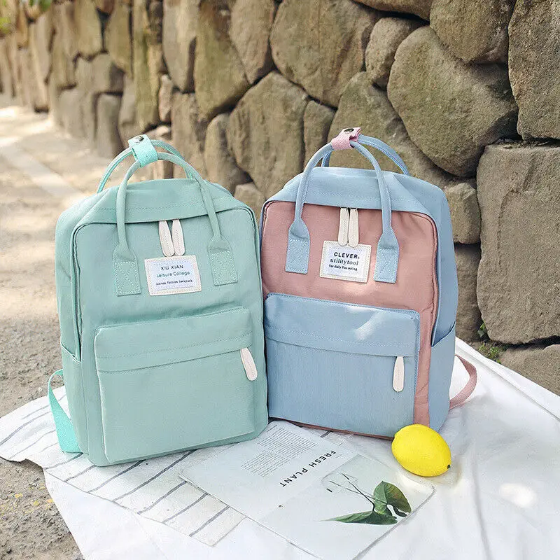 

Anti-theft Backpack Girls Patchwork Contrast Color Large Capacity Laptop Notebook Shoulder Rucksack Travel School Bag