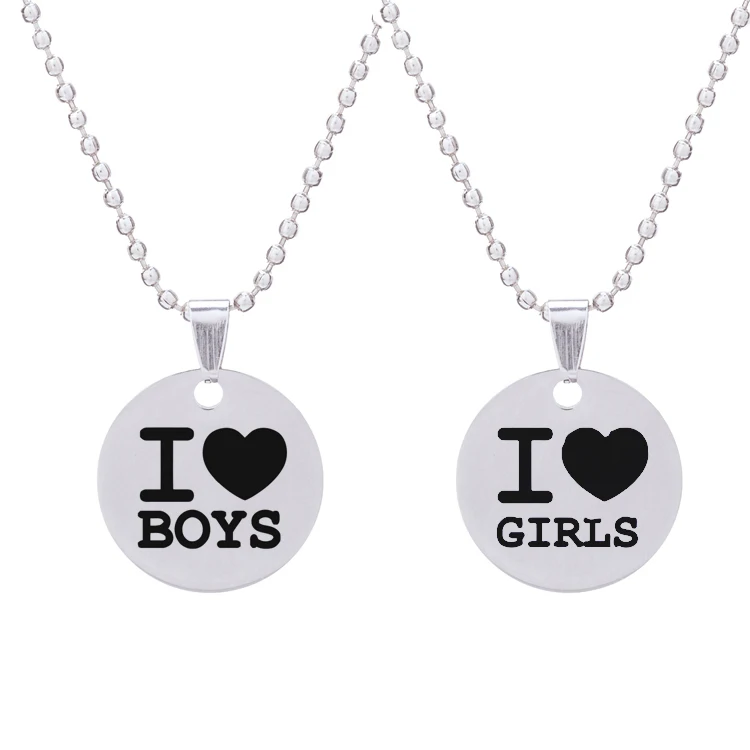 Gay pride jewelry stainless steel necklace I love boys/grils pendant