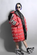 Fashion personality fashion full-body letter print thickening with a hood maomao medium-long collar wadded jacket cotton-padded