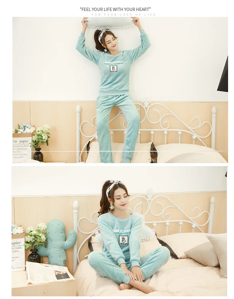 Women Autumn Spring Pajamas Long Sleeve Night Wear Clothes Stripe O-Collar Pajama Suits Women Nighty 2018 Sleeping Clothes JW337 (28)
