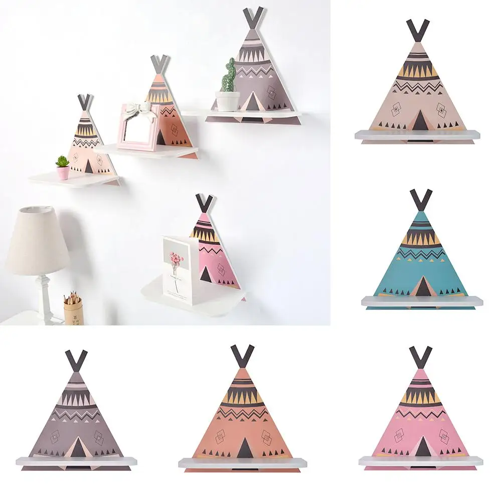 

30# Nordic Style Wooden Small Tent Design Wall Shelf Wood Hanging Clapboard Storage Rack Home Organizer Wall Decor