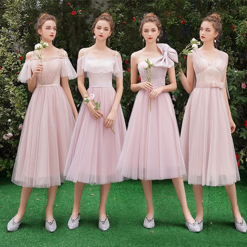 Женское платье подружки невесты SSYfashion Элегантное свадебное длиной ниже колена