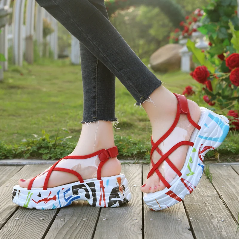 

Women's Summer Sandals Casual Transparent Beach Shoes 2019 Summer Women Platform Sandals Non-Slip Female Shoes Chunky Sandal
