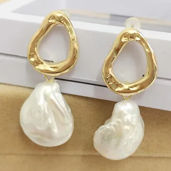 

FREE SHIPPING 100% nature freshwater pearl earring,925 silver hook,AAA tear-drop shape Pearl,15x18 mm coin shape baroque