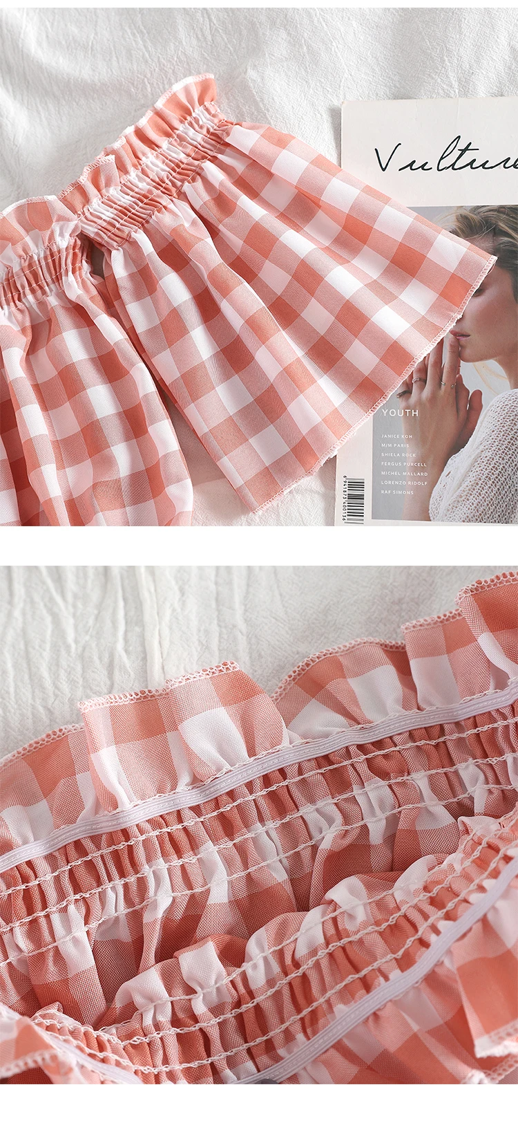 Fashion Women Two Piece Set Top And Pants Sexy Slash Neck Plaid Crop Top + Solid Broad-legged Trousers 2019 New Summer Suit Set