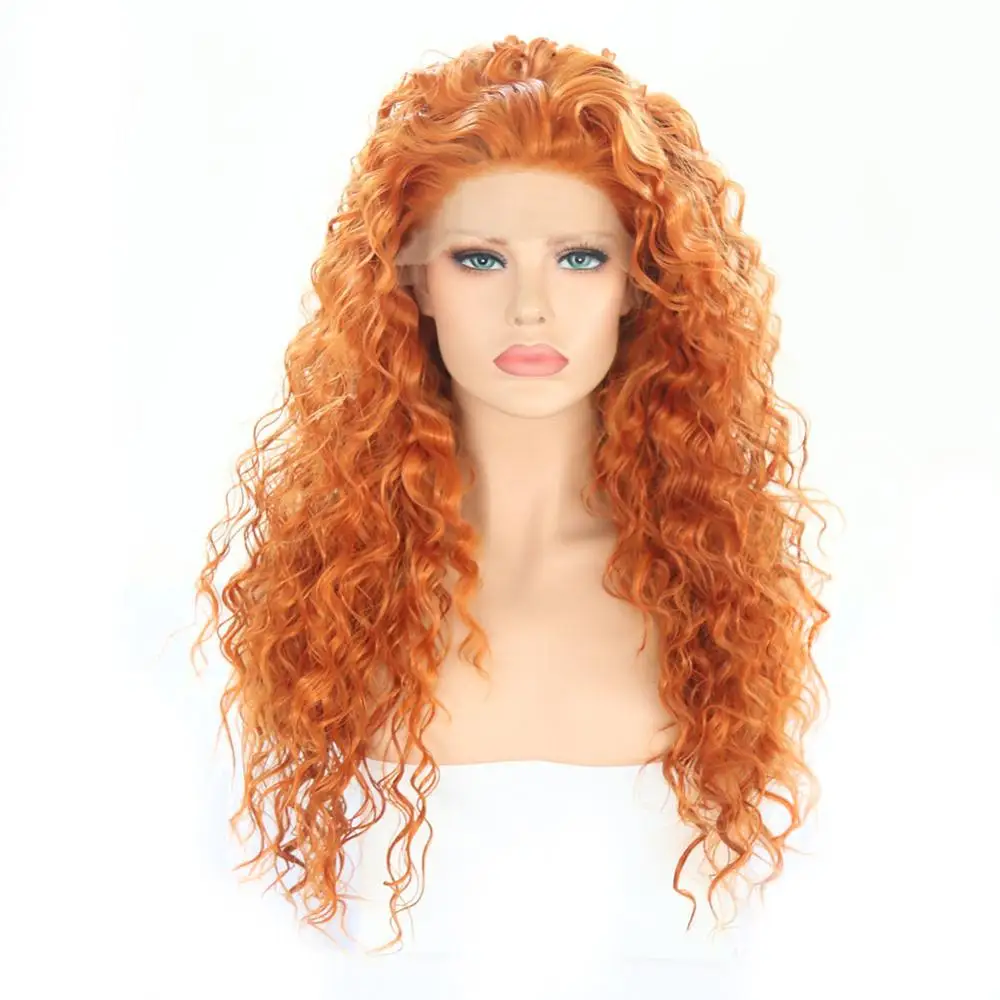 

Charisma 26 Inches Long Curly Wig High Temperature Hair Synthetic Lace Front Wig Glueless Orange Red Wigs For Women