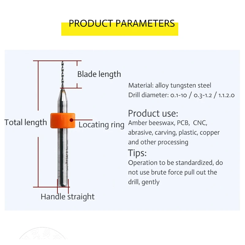 PCB Drilling Tool Kit 0.1mm-1.1mm, 10PCS / Carbide Metal / Woodworking / CNC / PCB Drill Bit Miniature Engraving