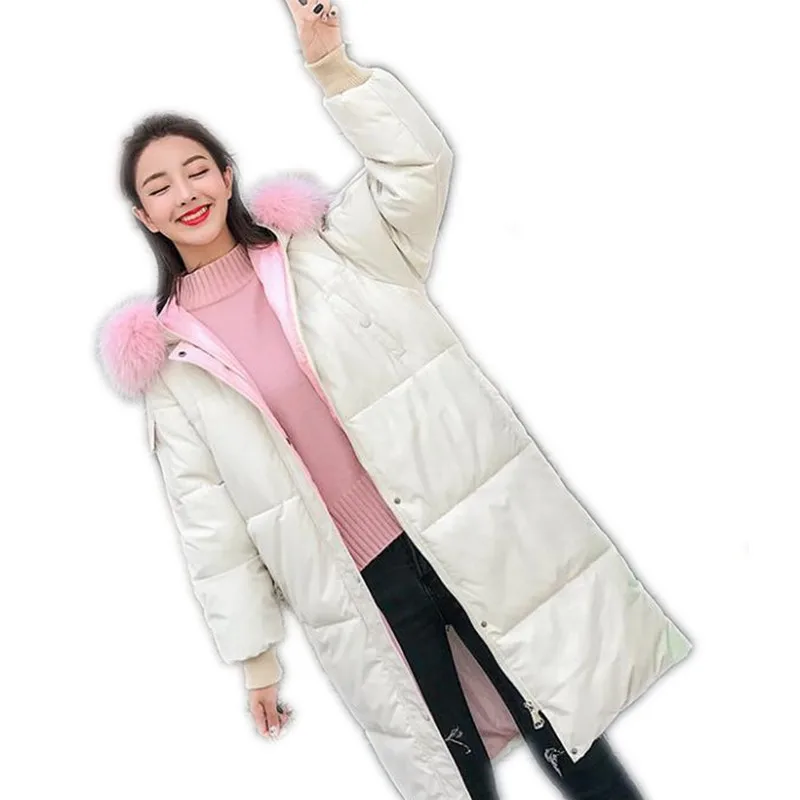 #*Cheap Fashion Print Letter 2018 New Winter Women Jacket Hooded Fur Collar Loose Medium Long Winter Coats Female Thicken Parkas CQ2616