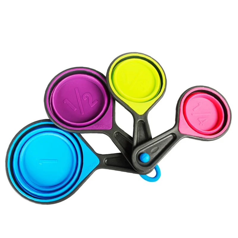 

4pcs Silicone Foldable Measuring Tool Set 60/80/125/250ml Multicolored Baking Measuring Spoon& Cup Portable Non-stick Bakeware