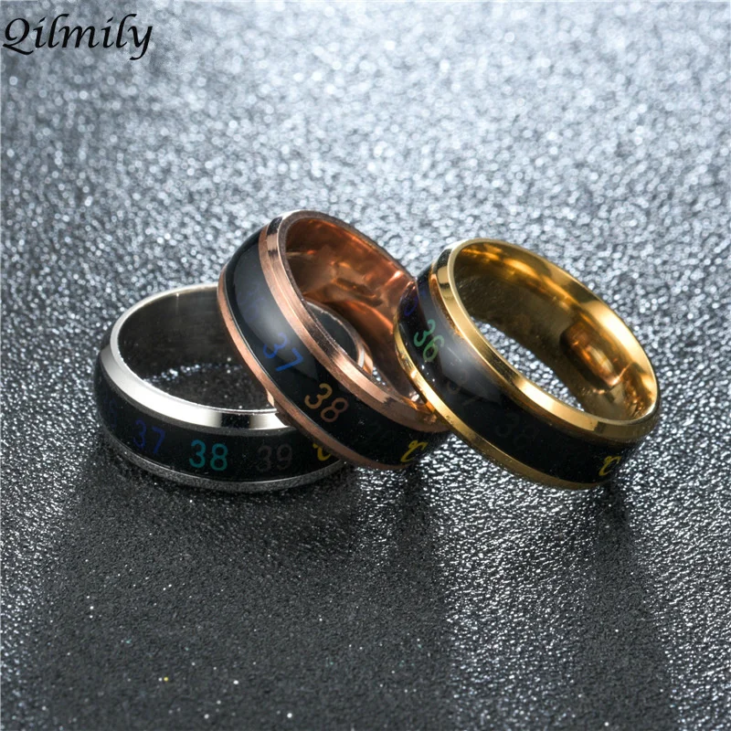 Qilmily Temperature Titanium Steel Smart Display Ring for Men Women Fashion Gold Couple Mood Detection Jewelry Gift Souvenir Hot