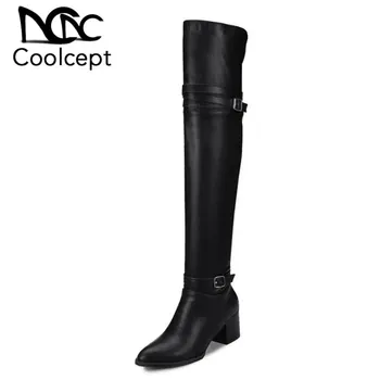 

CoolCept Size 32-48 Women Over Knee Boots Buckle High Heel Boots Warm Shoes Women Winter Long Boots Knight Botas Women Footwears