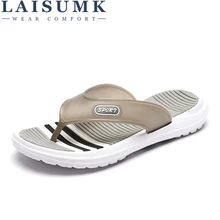 LAISUMK Men Slippers Fashion Outside Flip Flops High Quality Leather Summer Men Flat Shoes Size 40