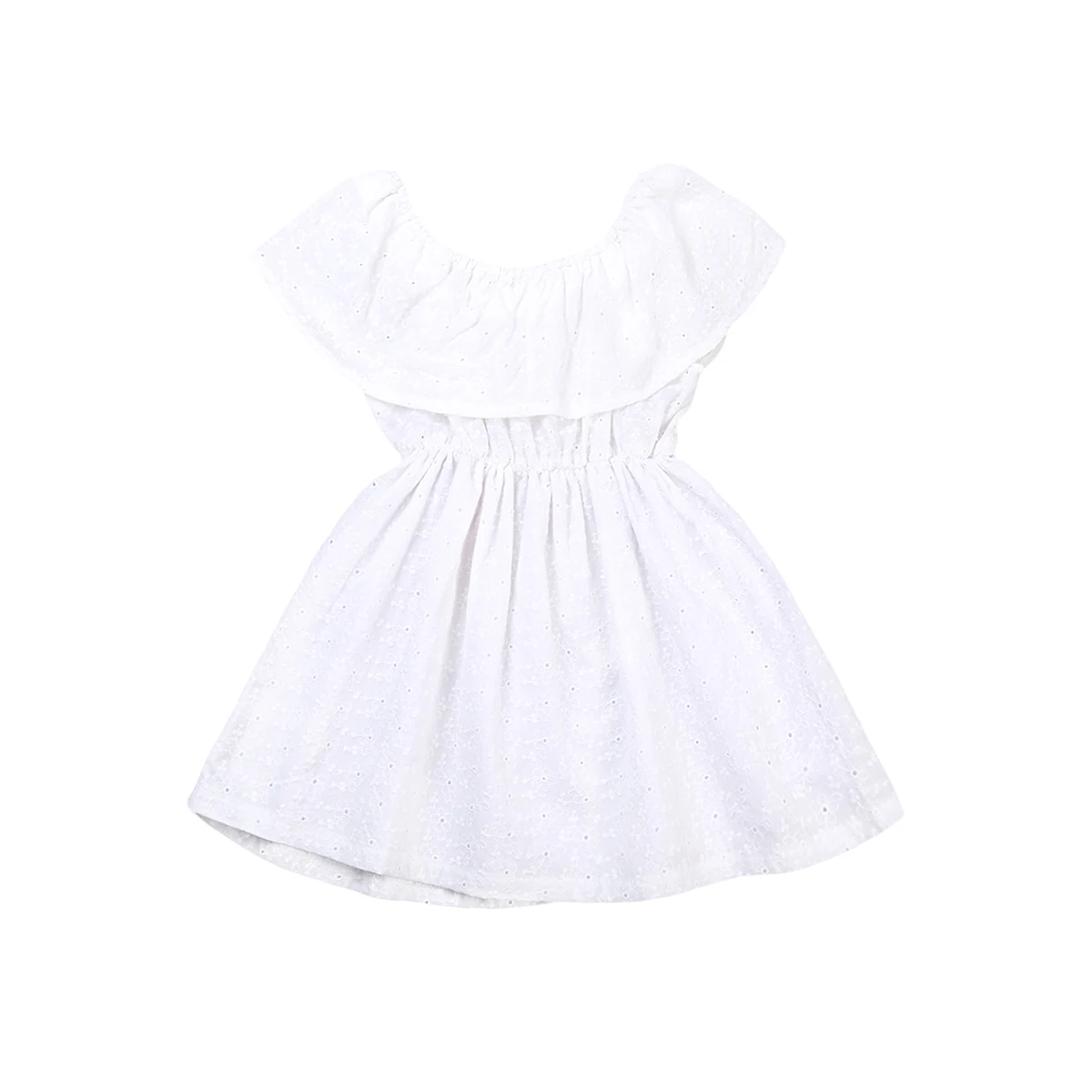

Pure White Toddler Girls Kids Baby Girls Clothes Dress Ruffles Off Shoulder White Lace Dress Summer Casual Party Dress NEW