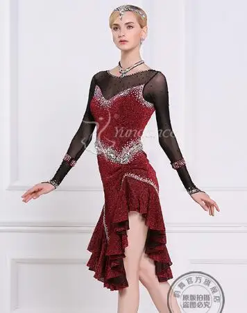 Latin Dance Dress Salsa Tango Cha cha Ballroom Rhinestone Competition Dress F468 