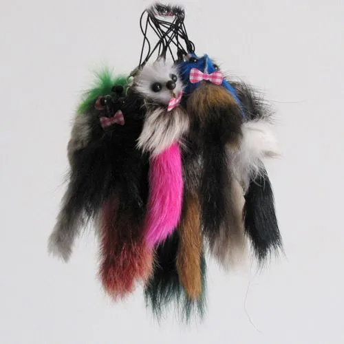 

free shipping small fox keychain for mobile fur colors natural fox fur
