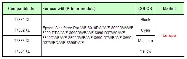 YOTAT 1 компл. многоразового картридж T7561 XL T7561XL T7562 T7563 T7564 для Epson Workforce Pro WF-8010/8090/8510 /8590 DWF