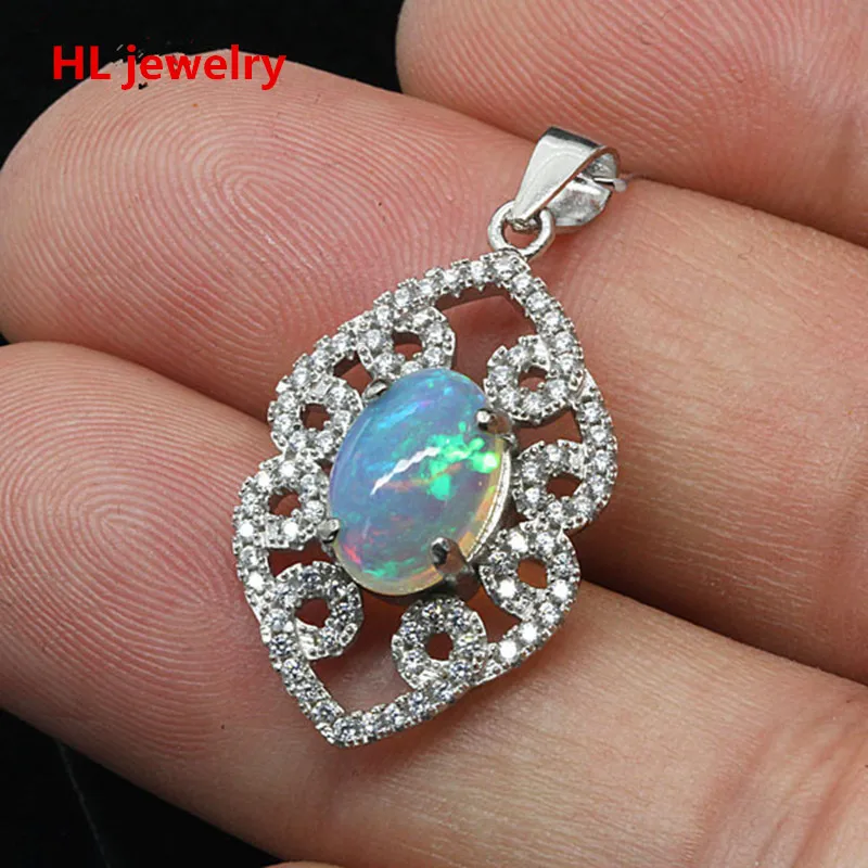 8X10MM Natural Opal Oval Shape Pendant 925 Sterling Silver Jewelry
