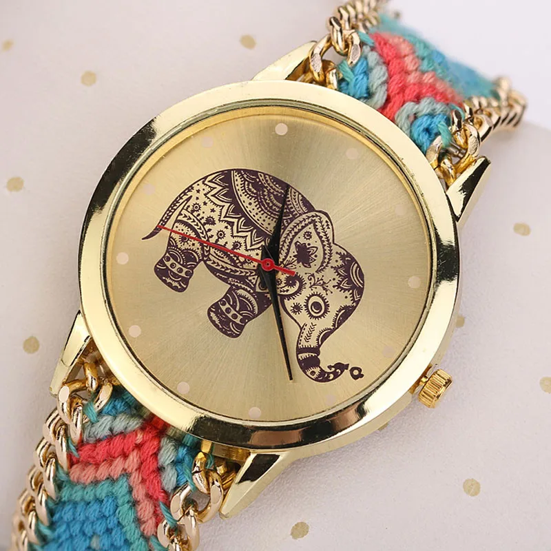

2018 Fashion women watches Elephant Pattern Weaved Rope Band Bracelet Quartz Dial Watch clock Womens Watch relogios femininos A2