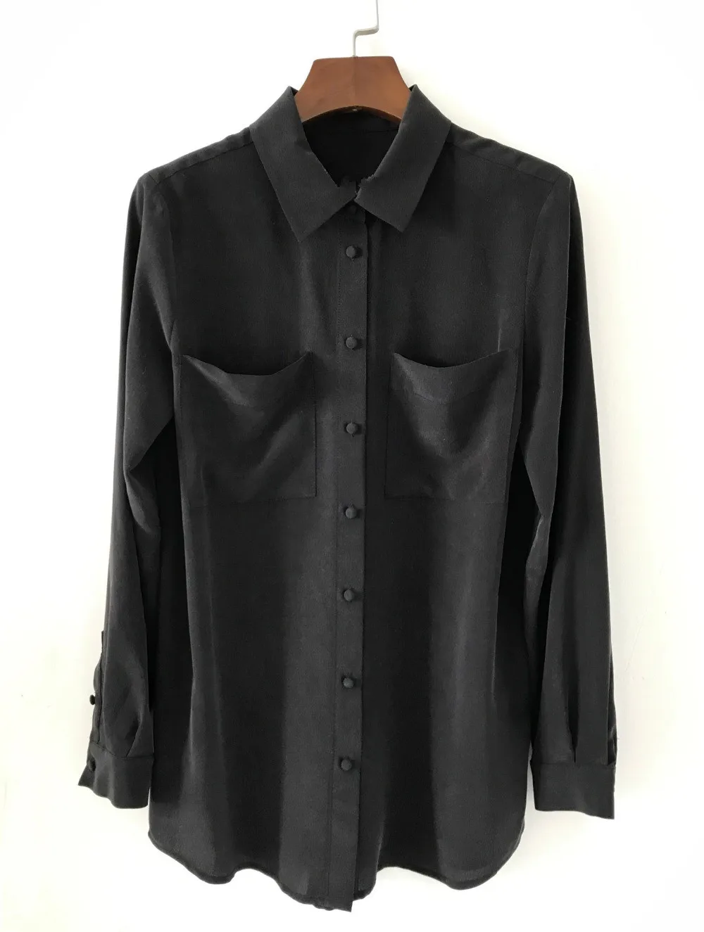 100% Silk Women Solid Double Pockets Elegant