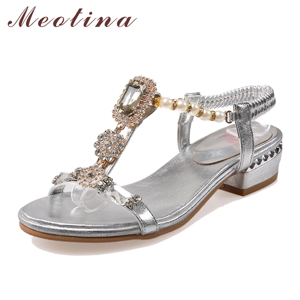 Meotina Shoes Women Sandals Rhinestone Sandals Luxury Shoes 2017