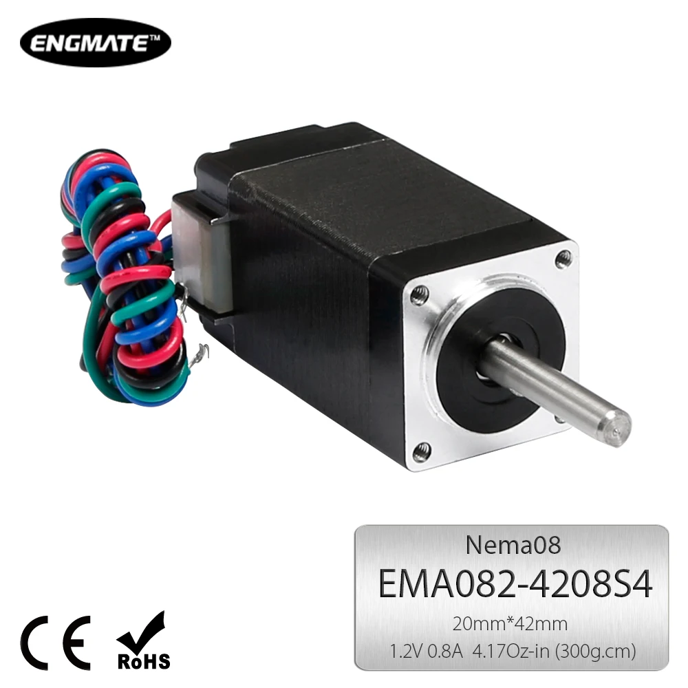 

ENGMATE NEMA 08 Stepper Motor 300g.cm Bipolar 0.8A for CNC Laser/Plasma Cutter EMA082-4208S4