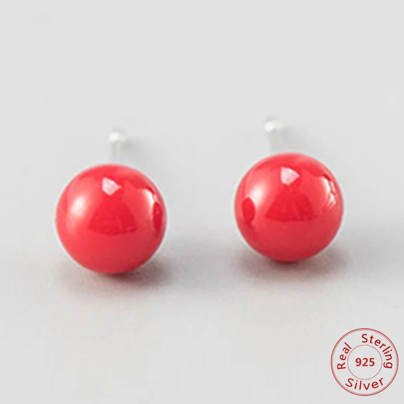 

2019 Fashion Simple Style Red Stone 925 Sterling silver Women Stud Earrings girl ear Jewelry Wholesale orecchini