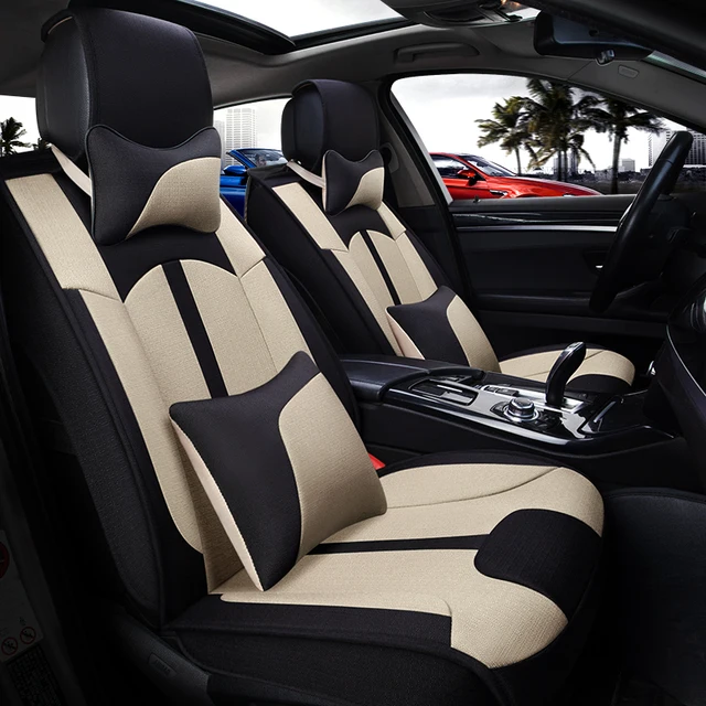 GEEAOK Special linen car seat covers fit for ford focus 2 bmw e46 peugeot focus cruze interior
