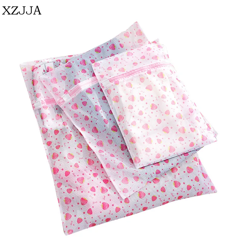 XZJJA 3 قطعة/المجموعة الأزياء الطباعة حقيبة الغسيل الملابس الداخلية الصدرية الجوارب غسل الحقيبة غسالة شبكة حقيبة سستة حامي صافي حالة