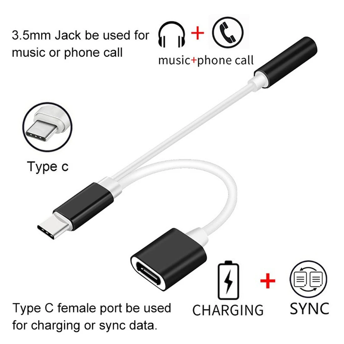 Черный USB TYPE-C-3,5 аудио кабель TYPE-C кабель для гарнитуры TYPE-C адаптер для зарядки телефона