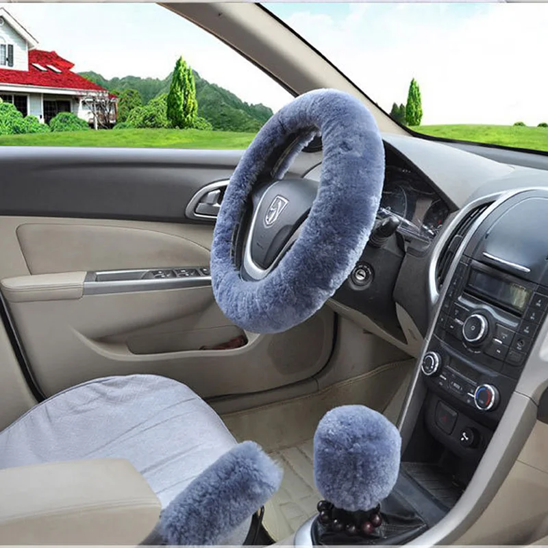 GRAY WOOL STEERING WHEEL COVER