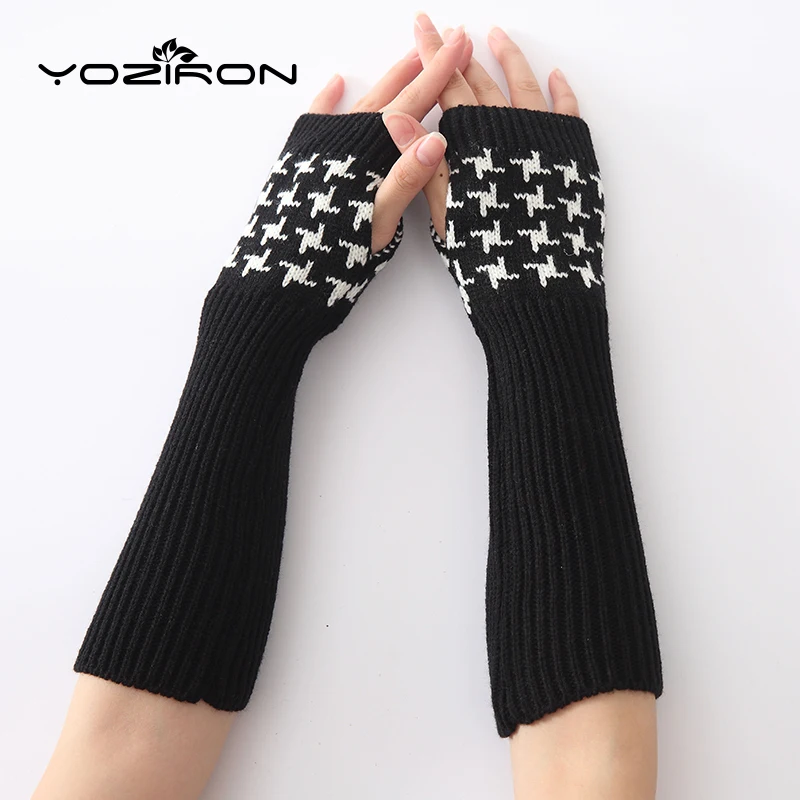 YOZIRON/Новинка, женские зимние гетры с вышивкой, 2 цвета, рукава для женщин, перчатки без пальцев, теплые перчатки