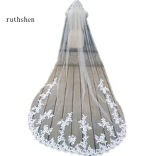 Рутшен белая слоновая кость Соборная Длина свадебная фата с кружевной аппликацией Длинная свадебная вуаль тюль аксессуары для невесты с расческой
