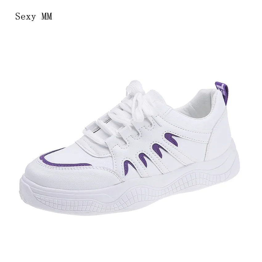 

PU Leather Flats Women Trainers Breathable Lace-Up Shoes Woman Casual Skate Walking Flat Shoes Zapatillas Mujer