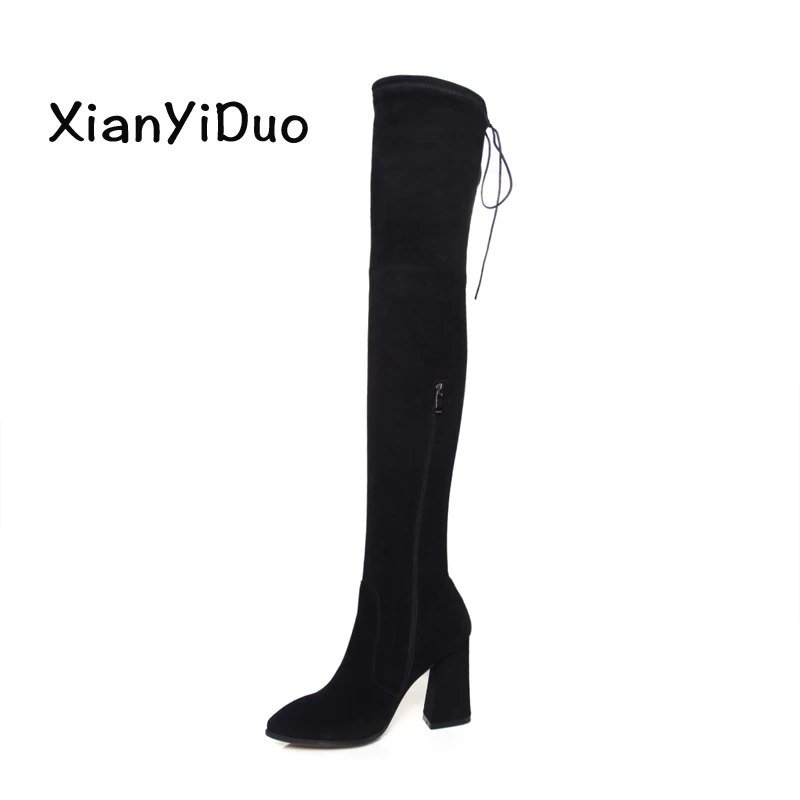 

Xianyiduo Women's Shoes Boots Pointed Toe Over the Knee black Heel Heigh Elastic Spring/Autumn 902