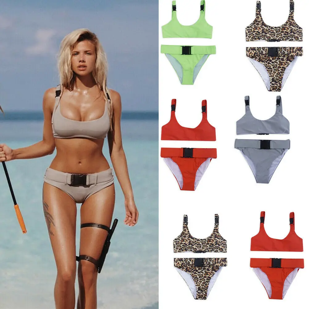 

Summer Women Sexy Bikini Set Pure Color Belt Swimsuit Swimwear Bathing Set Beach