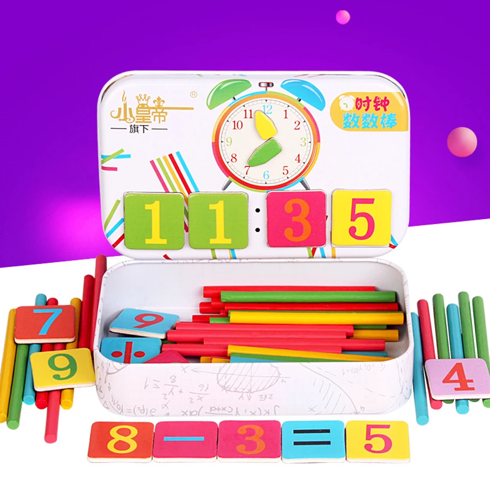 Деревянные детские Математика игрушки Счетные палочки образования вычисления игры игрушки с железный ящик Монтессори математические