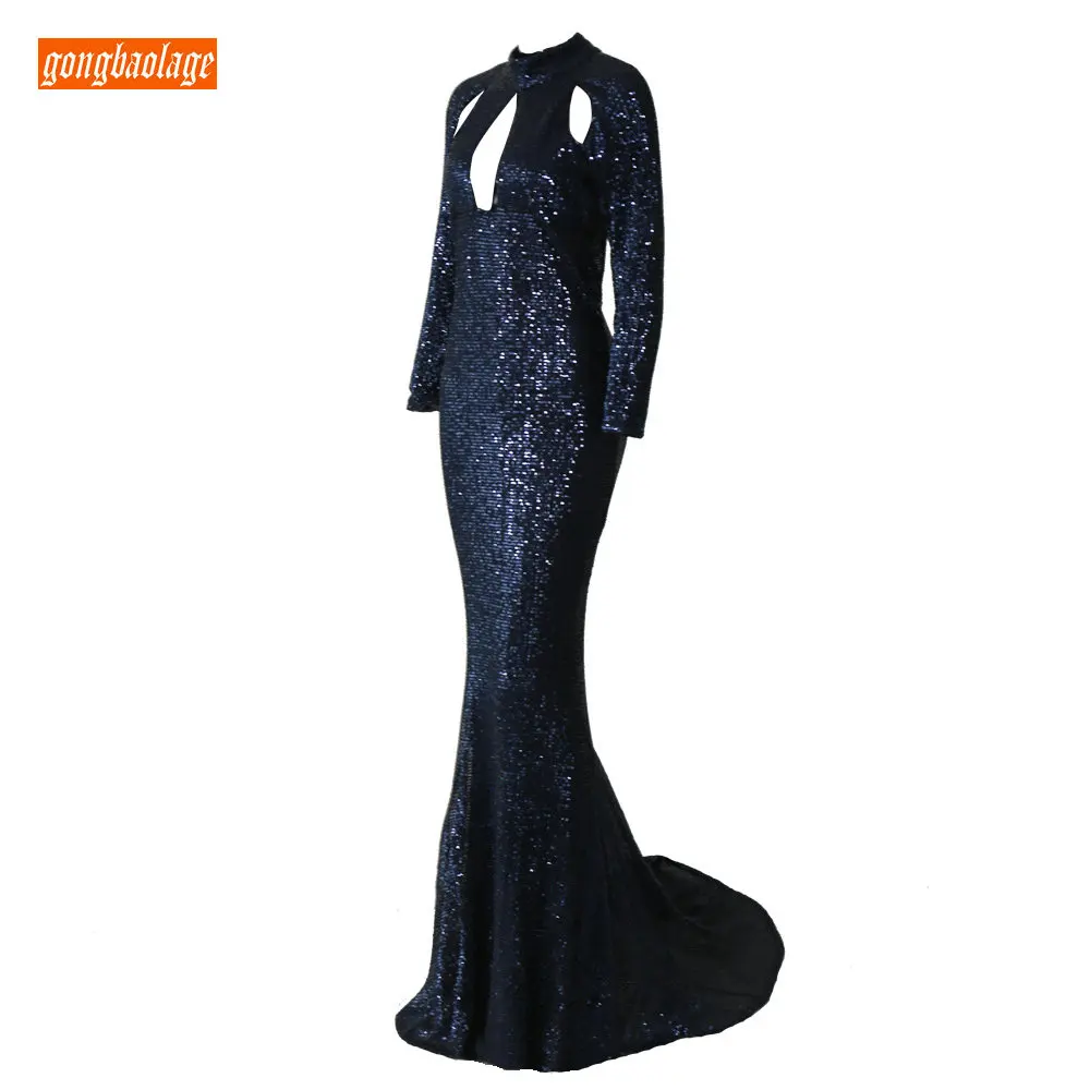 Sexy Gray Mermaid Evening Gowns 2019 Evening Dresses Long Party gongbaolage High Neck Sequined Pageant Guest Women Formal Dress