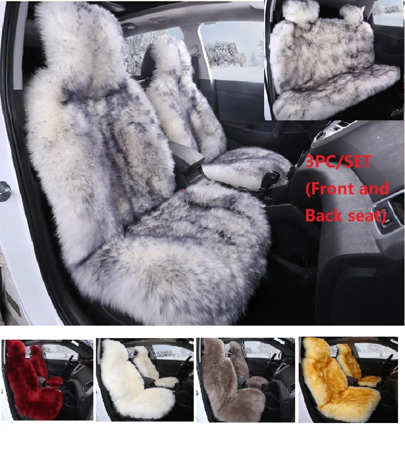 JXLCLYL 100% Australian Pure Natural Fur Seat Cover 5 Seats Whole Vehicle Seat Cover Sheepskin Winter Car Cushion