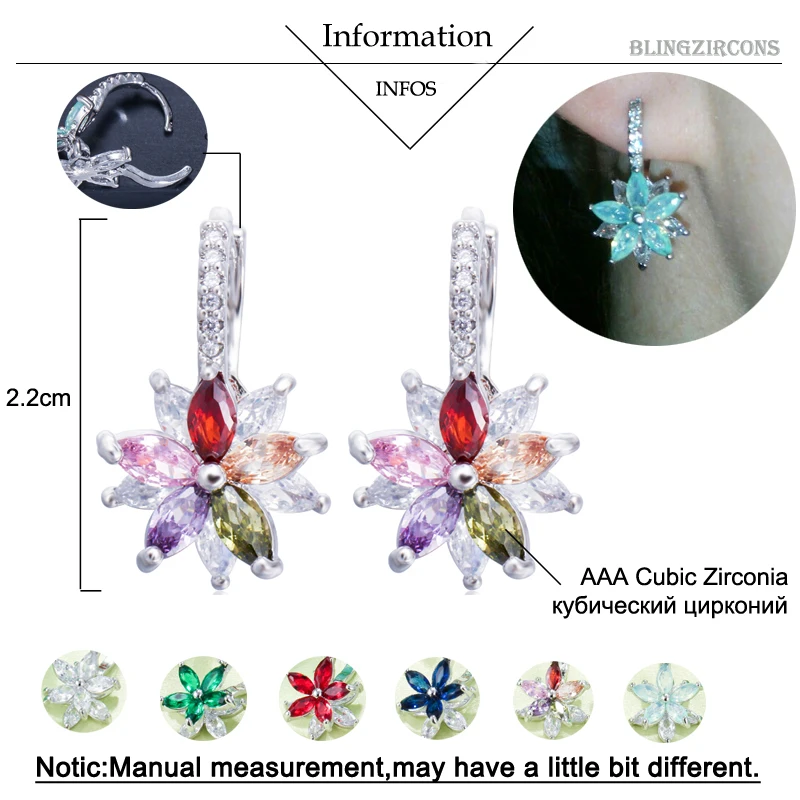 BeaQueen милые Разноцветные серьги-гвоздики с цветком и кубическим цирконием, модные вечерние женские ювелирные изделия E050