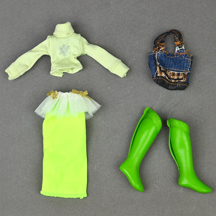 5 шт./компл. Оригинальная летняя одежда/зеленый костюм Топ и юбка сумка для обуви/аксессуары для куклы Костюмы для игрушечных кукол Барби Кукла Синьи