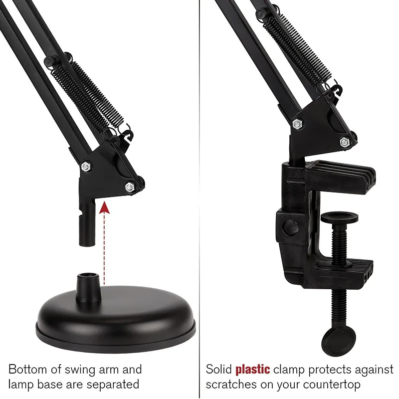 Настольная лампа с поворотным кронштейном, сменная база или зажим, классическая настольная лампа с зажимом, регулируемый светодиодный светильник E27, EU, US