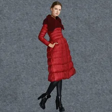 2015 high quality luxury fashion down coat female slim fashion medium-long patchwork white duck down coat