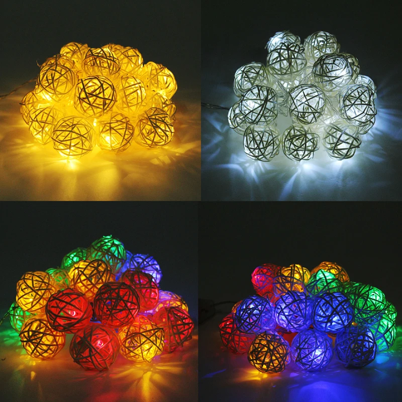 Rattan Ball String Lights LED Decorative Length 20 Balls Lights Color
