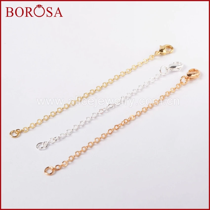 

BOROSA 6'' Silver Color Copper Finished Chain Finding Silver Color Chain Bracelet Golden Flat Cable Chain Losbter Clasp PJ012