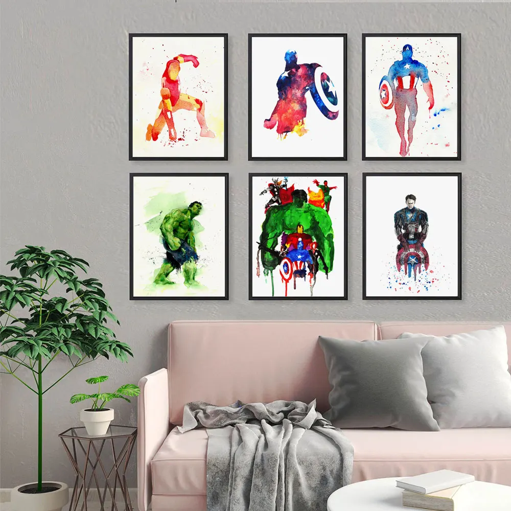 

Watercolor Marvel Avengers Iron Man Wall Art Canvas Painting Nordic Posters and Prints Kids Wall Pictures for Living Room Decor