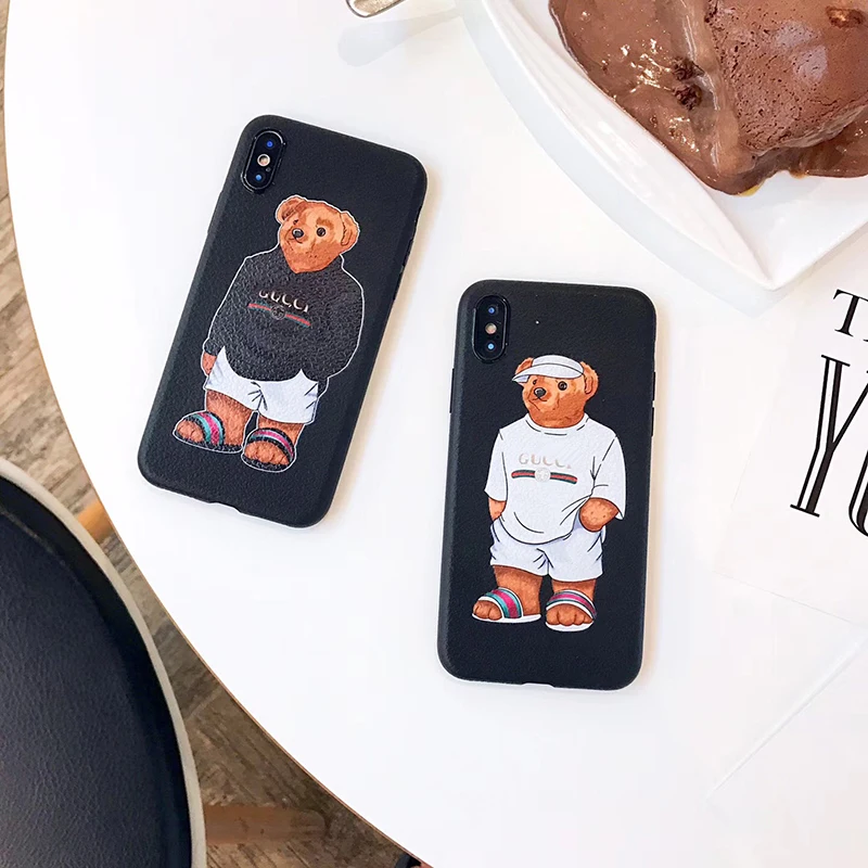 

Luxury brand Skin texture moschin cover case for iphone 6 plus 7 7plus 8 8plus X XR XS MAX 10 cute bear Soft silicon phone coque