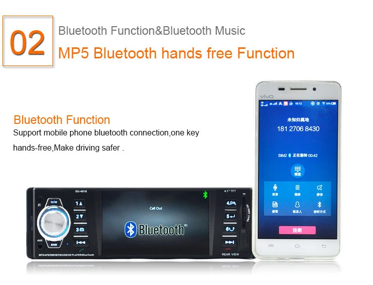 1 Din автомагнитола MP3 MP4 MP5 плеер Bluetooth функция стерео 4,1 дюймов TFT экран Поддержка камеры заднего вида 12 в автомобильный аудио FM/USB/TF